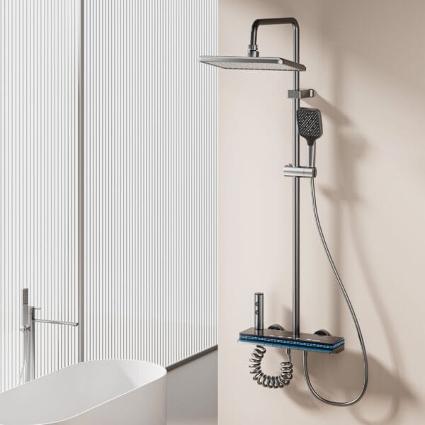 Luxury Digital Thermostatic Shower System with Integrated Shelf & LED