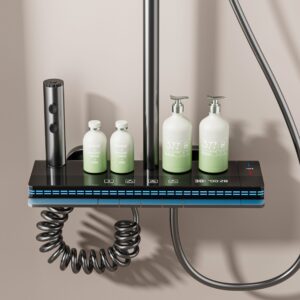 Luxury Digital Thermostatic Shower System with Shelf & LED – Wholesale product image for B2B shower system.