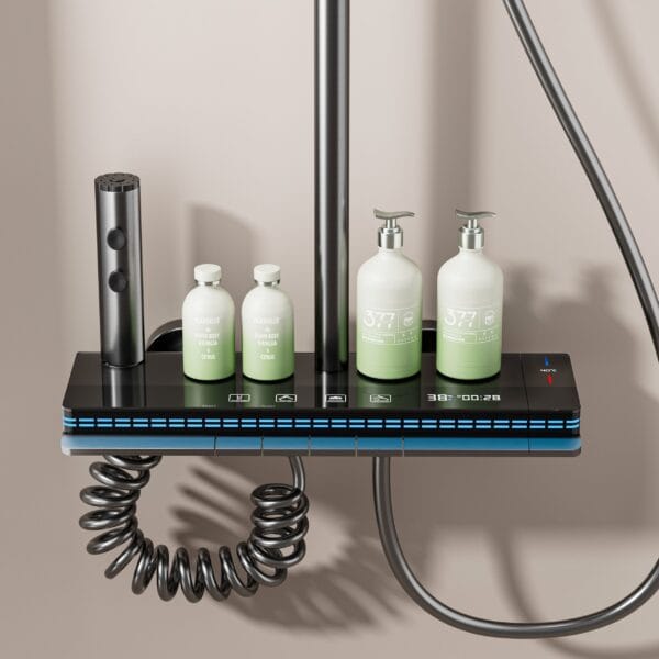 Luxury Digital Thermostatic Shower System with Integrated Shelf & LED