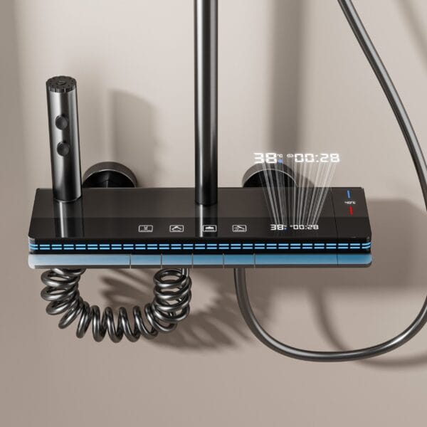 Luxury Digital Thermostatic Shower System with Integrated Shelf & LED