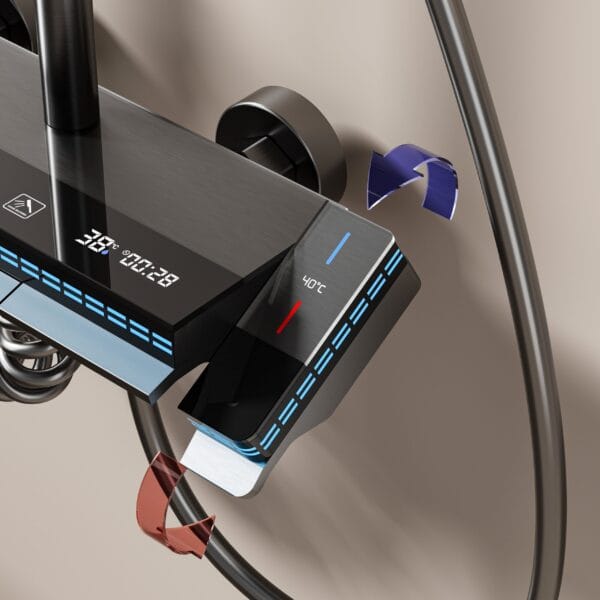 Luxury Digital Thermostatic Shower System with Integrated Shelf & LED