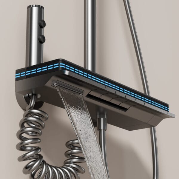 Luxury Digital Thermostatic Shower System with Integrated Shelf & LED