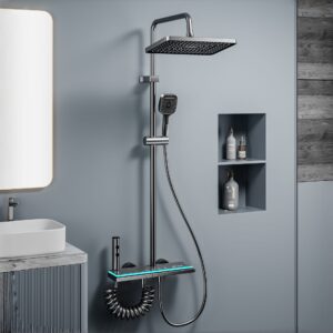 Premium Gun Gray Smart Digital Thermostatic Shower System Wholesale product image for B2B shower system sourcing