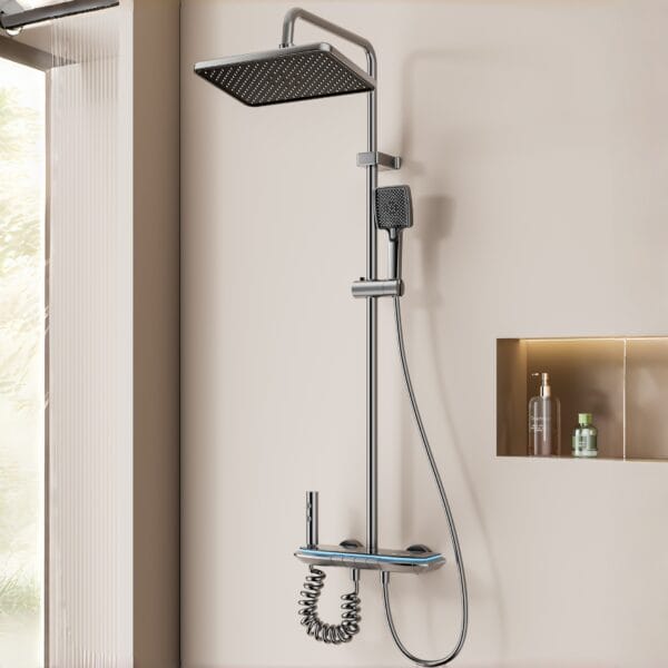 Luxurious Multi-Function Digital LED Shower System with Integrated Shelf