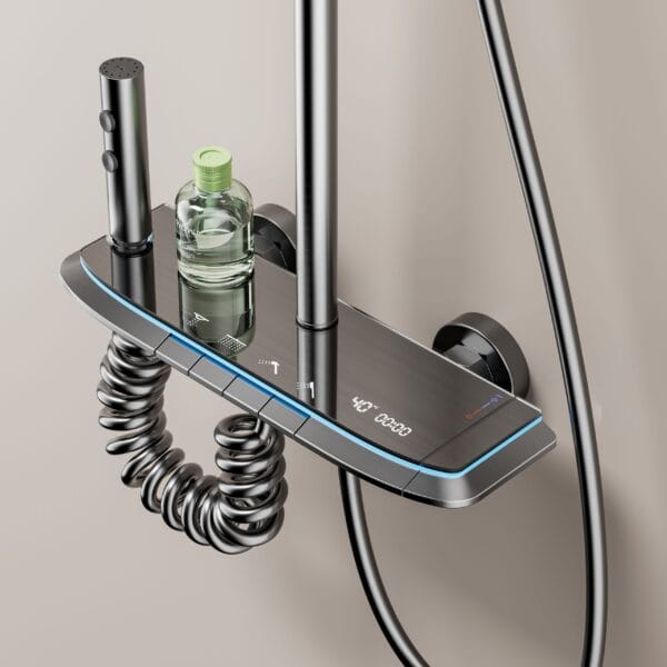 Luxurious Multi-Function Digital LED Shower System with Integrated Shelf