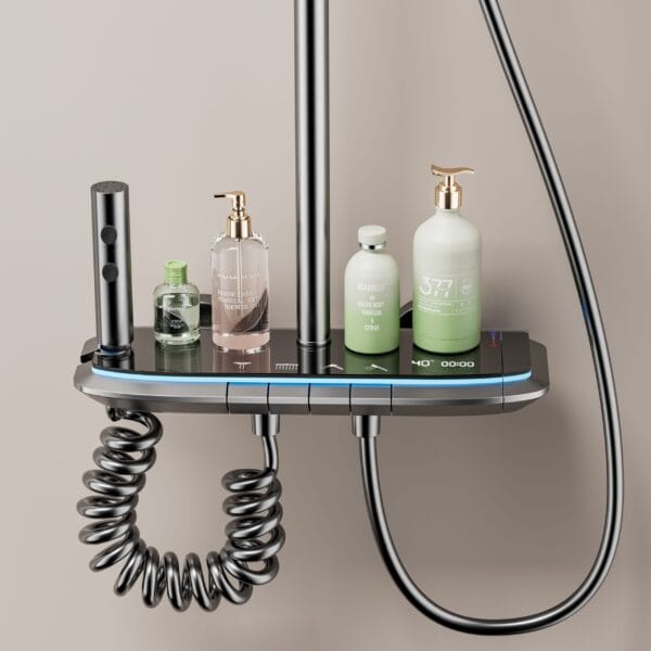 Luxurious Multi-Function Digital LED Shower System with Integrated Shelf