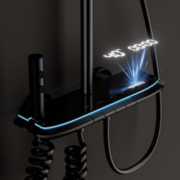 Luxurious Multi-Function Digital LED Shower System with Integrated Shelf