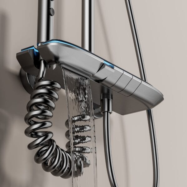 Luxurious Multi-Function Digital LED Shower System with Integrated Shelf