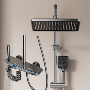 Luxurious Multi-Function Digital LED Shower System with Integrated Shelf