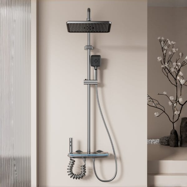 Luxurious Multi-Function Digital LED Shower System with Integrated Shelf