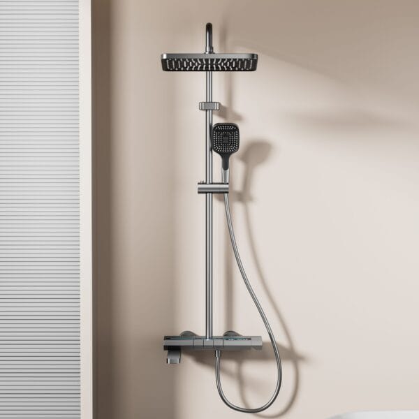Luxury Gun Gray Digital Thermostatic Shower System with Rainfall & Handheld