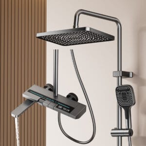 Luxury Gun Gray Digital Thermostatic Shower System with Rainfall & Handheld