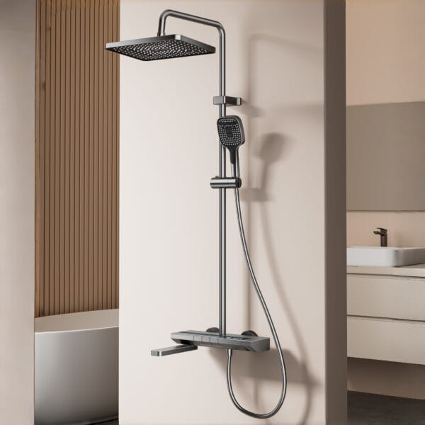 Luxury Gun Gray Digital Thermostatic Shower System with Rainfall & Handheld