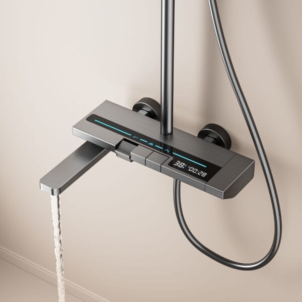 Luxury Gun Gray Digital Thermostatic Shower System with Rainfall & Handheld