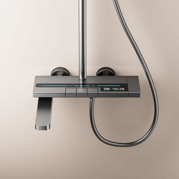 Luxury Gun Gray Digital Thermostatic Shower System with Rainfall & Handheld