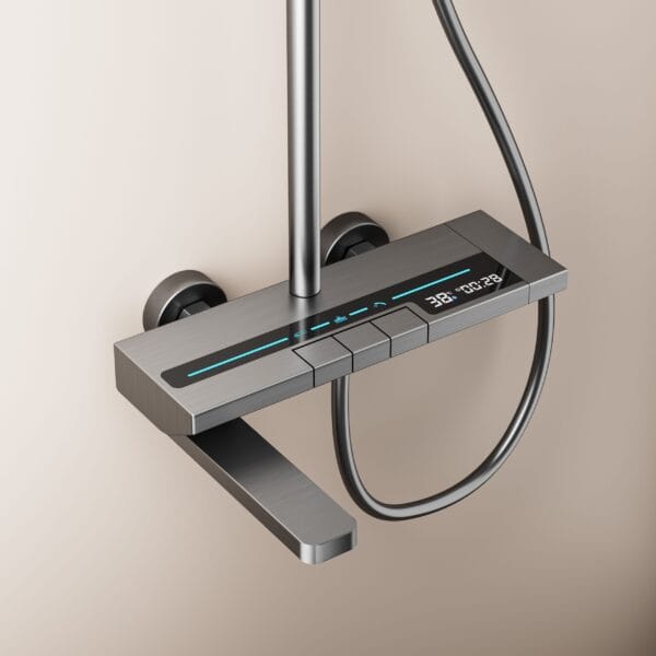 Luxury Gun Gray Digital Thermostatic Shower System with Rainfall & Handheld