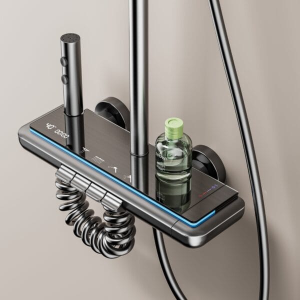 Luxurious Digital Thermostatic Shower System with Integrated Shelf