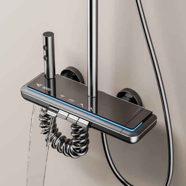 Luxurious Digital Thermostatic Shower System with Integrated Shelf