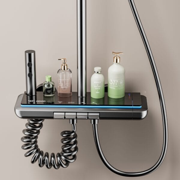 Luxurious Digital Thermostatic Shower System with Integrated Shelf