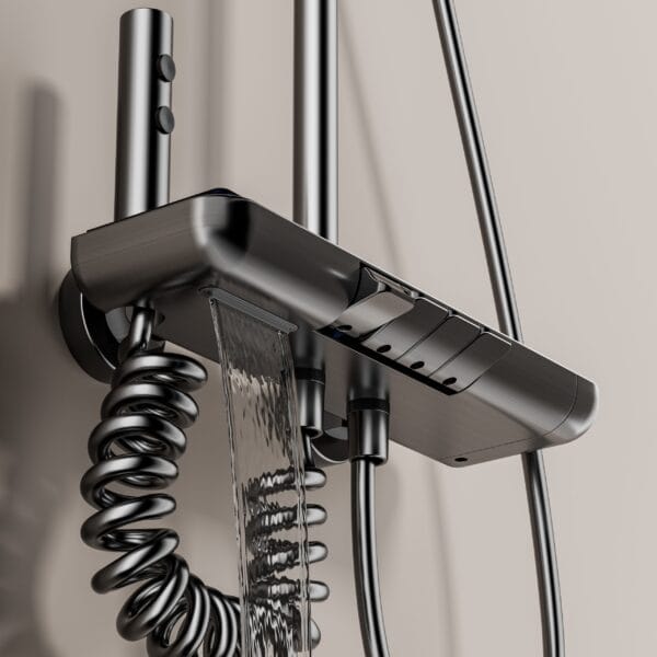Luxurious Digital Thermostatic Shower System with Integrated Shelf