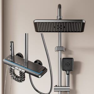 Luxurious Digital Thermostatic Shower System with Integrated Shelf