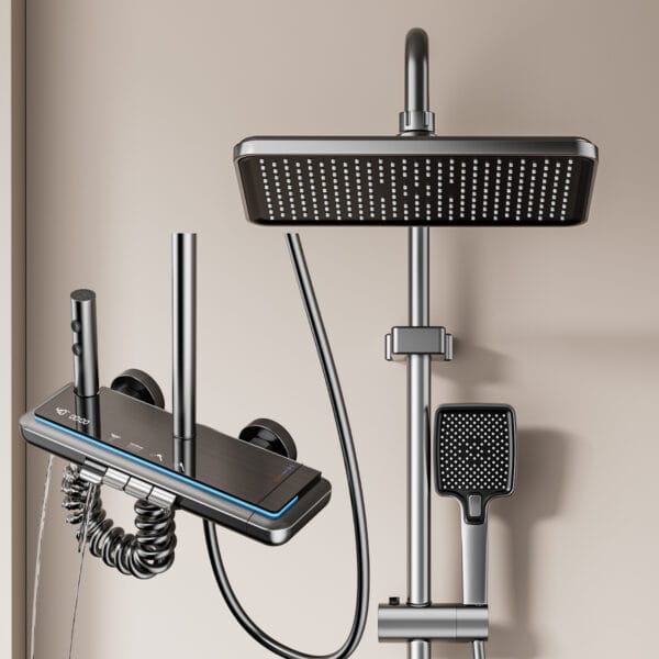 Luxurious Digital Thermostatic Shower System with Integrated Shelf