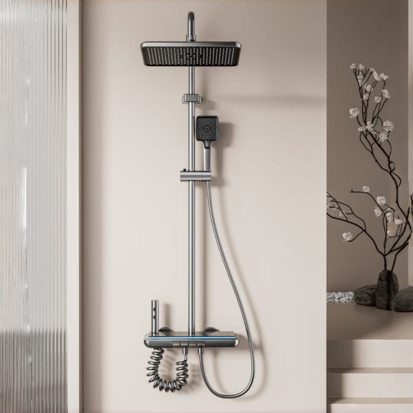 Luxurious Digital Thermostatic Shower System with Integrated Shelf