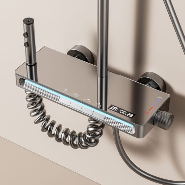 Luxury Digital Thermostatic Shower System with LED, Waterfall Spout & Integrated Shelf