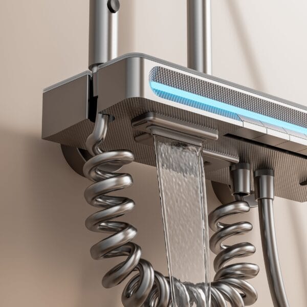 Luxury Digital Thermostatic Shower System with LED, Waterfall Spout & Integrated Shelf