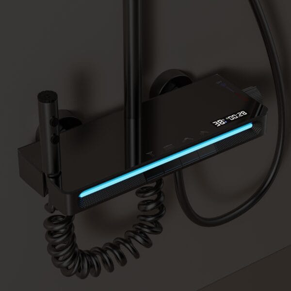 Luxury Digital Thermostatic Shower System with LED, Waterfall Spout & Integrated Shelf
