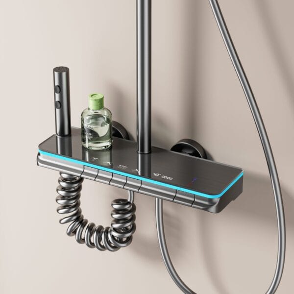 Premium Digital Thermostatic LED Shower System with Integrated Shelf