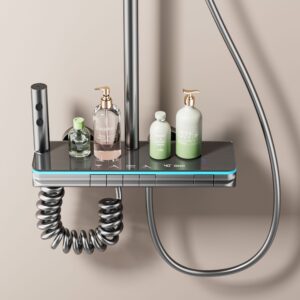 Premium Digital LED Thermostatic Shower System with Shelf – Wholesale product image for B2B shower system sourcing