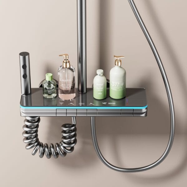 Premium Digital Thermostatic LED Shower System with Integrated Shelf