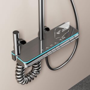 Premium Digital LED Thermostatic Shower System with Shelf – Wholesale product image for B2B shower system sourcing