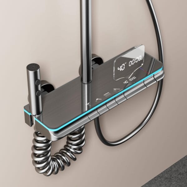 Premium Digital Thermostatic LED Shower System with Integrated Shelf