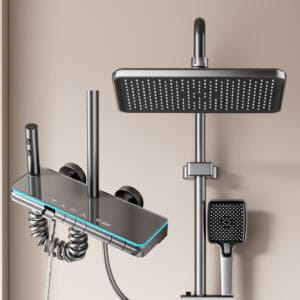 Premium Digital Thermostatic LED Shower System with Integrated Shelf