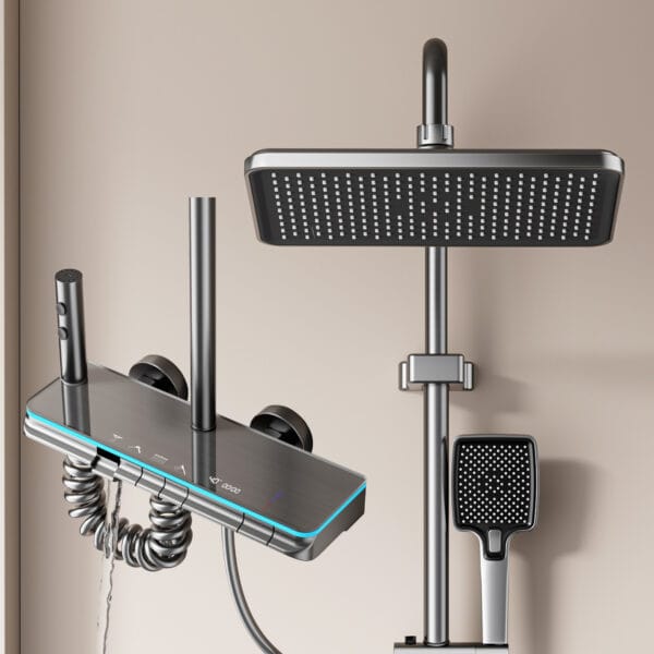 Premium Digital Thermostatic LED Shower System with Integrated Shelf