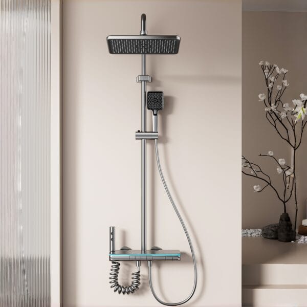 Premium Digital Thermostatic LED Shower System with Integrated Shelf