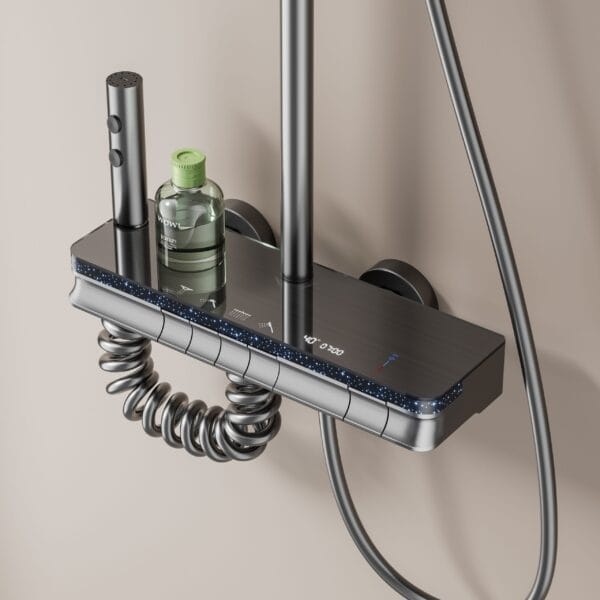 Premium Digital Display Thermostatic Shower System with LED & Integrated Shelf