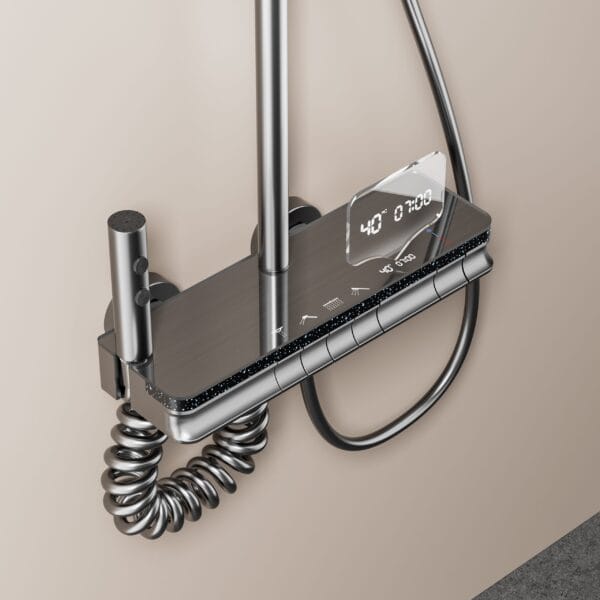 Premium Digital Display Thermostatic Shower System with LED & Integrated Shelf