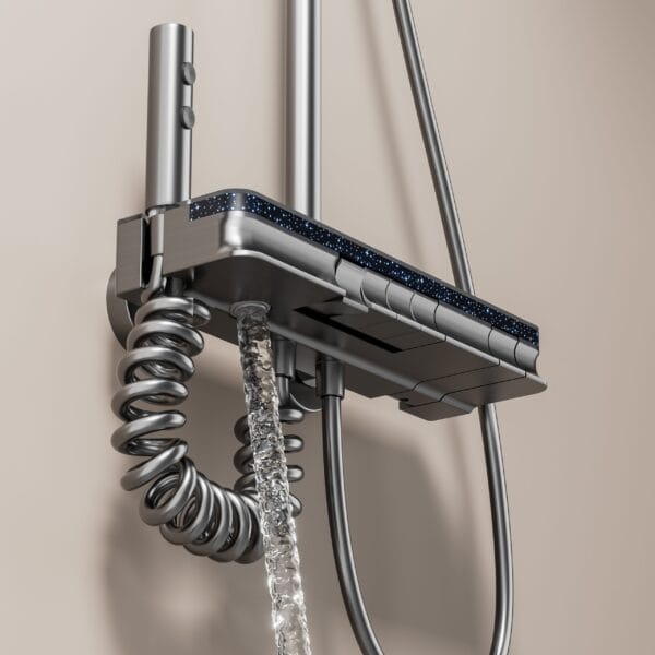 Premium Digital Display Thermostatic Shower System with LED & Integrated Shelf