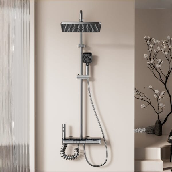 Premium Digital Display Thermostatic Shower System with LED & Integrated Shelf
