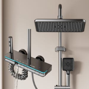 Premium Digital LED Shower System with Rainfall & Handheld – Gun Gray