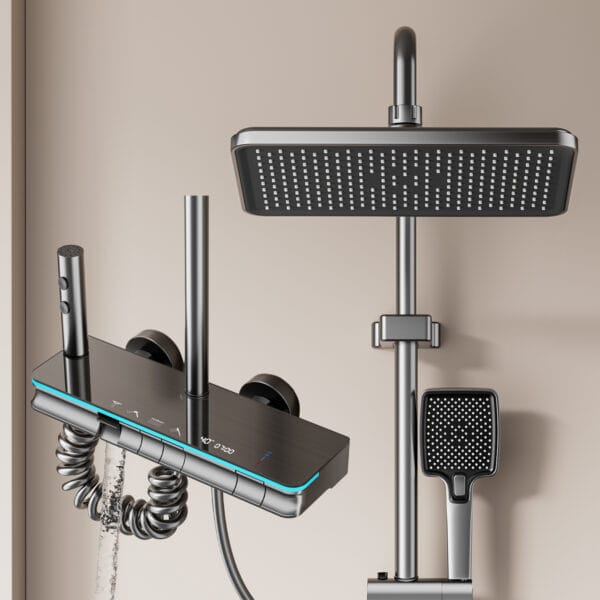 Premium Digital LED Shower System with Rainfall & Handheld – Gun Gray