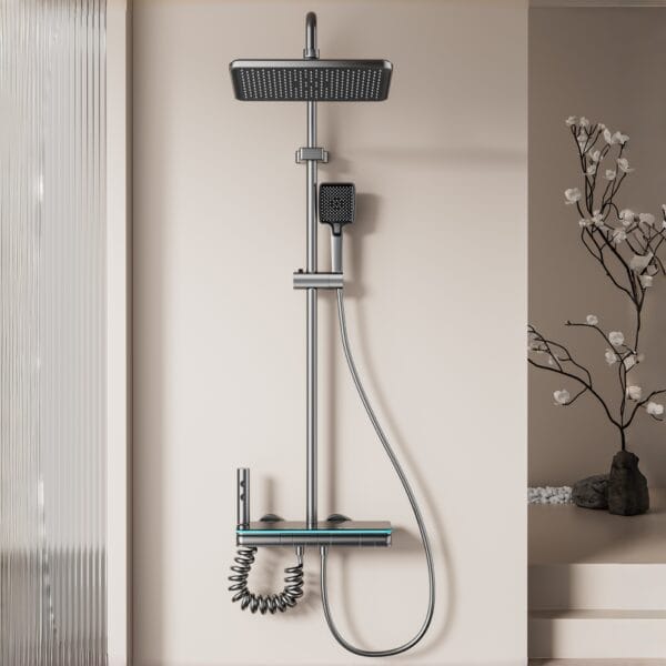 Premium Digital LED Shower System with Rainfall & Handheld – Gun Gray