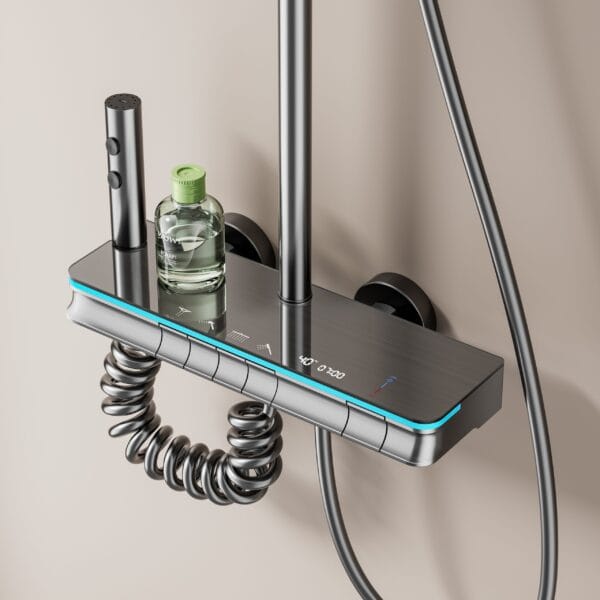 Premium Digital LED Shower System with Rainfall & Handheld – Gun Gray
