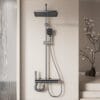 Luxury Digital Thermostatic Shower System with LED & Shelf - Gun Gray/Milky White