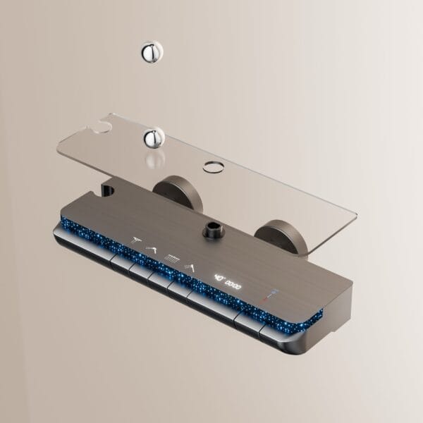 Luxury Digital Thermostatic Shower System with LED & Shelf - Gun Gray/Milky White