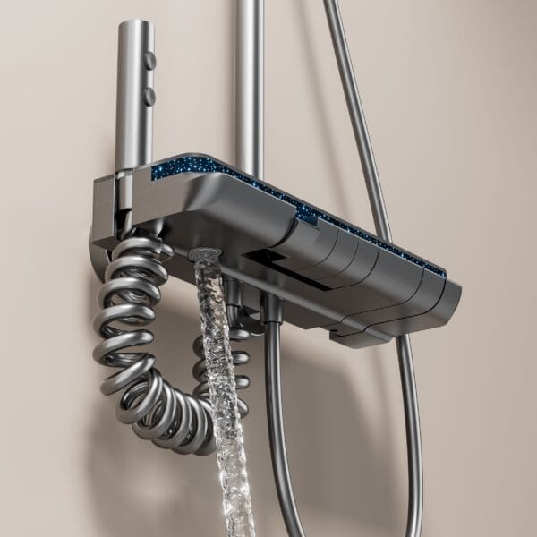 Luxury Digital Thermostatic Shower System with LED & Shelf - Gun Gray/Milky White