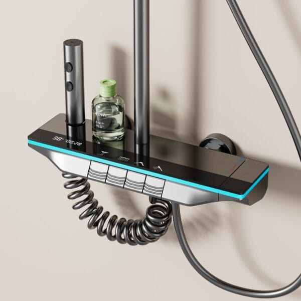 Premium Digital Shower System with Integrated Shelf & LED - Gun Gray
